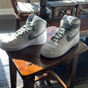 Custom grey and white Air Force 1 Nike’s